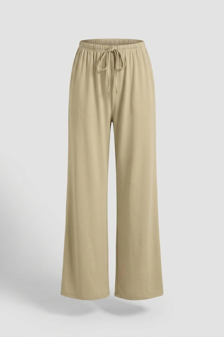 Dames Wide Leg Broek | Relaxed Fit | Drawstring Waist | Beige Lounge Broek
