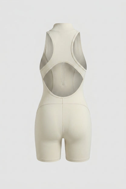 Dames Workout Jumpsuit | Aansluitende Fit | Racerback | Crème Biker One Piece Jumpsuit