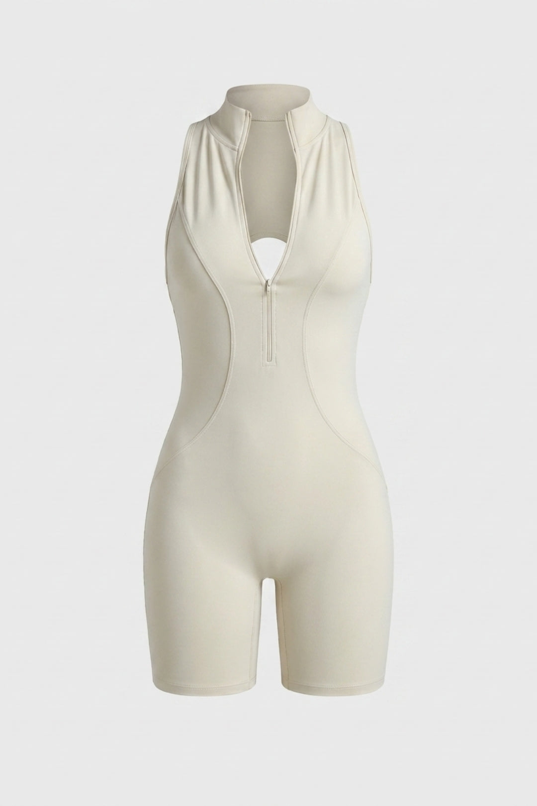 Dames Workout Jumpsuit | Aansluitende Fit | Racerback | Crème Biker One Piece Jumpsuit