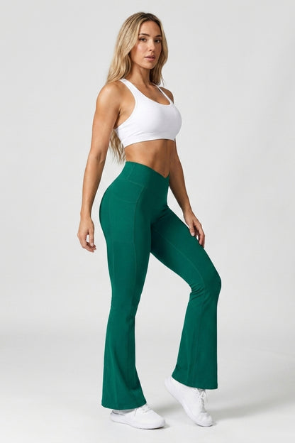 Dames Yoga Legging | Aansluitende Fit | V-Cut Taille | Groene Flared Broek