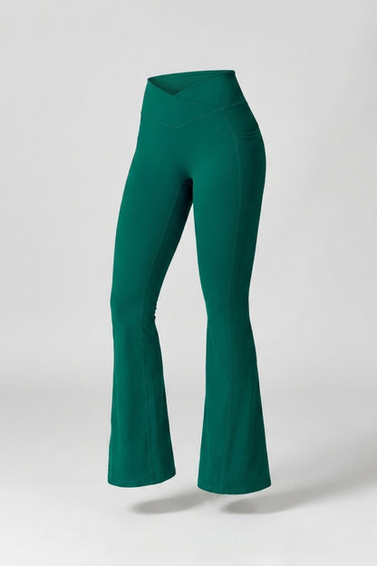 Dames Yoga Legging | Aansluitende Fit | V-Cut Taille | Groene Flared Broek