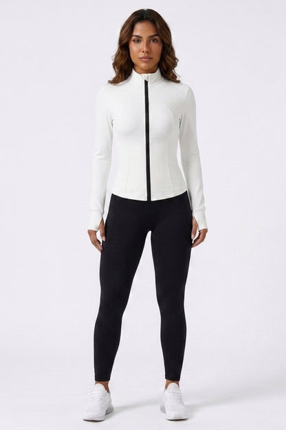 Dames Zip Top | Slim Fit | High Neck | Long Sleeve Sport Top