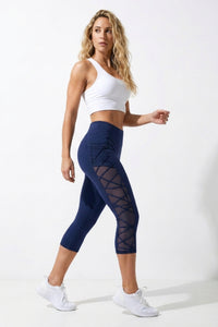 Women's Capri Leggings | Sculpting Fit | High Waist | Mesh Panel Sports Leggings