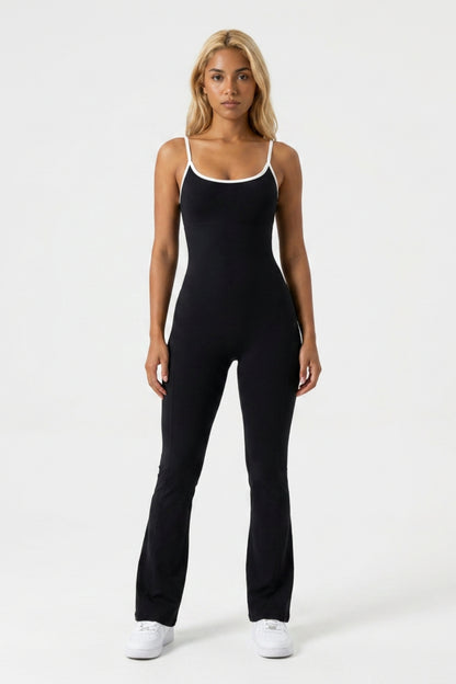 Dames Strappy Flared Onesie | Sculpting Fit | Scoop Neck | Cross Back One-Piece