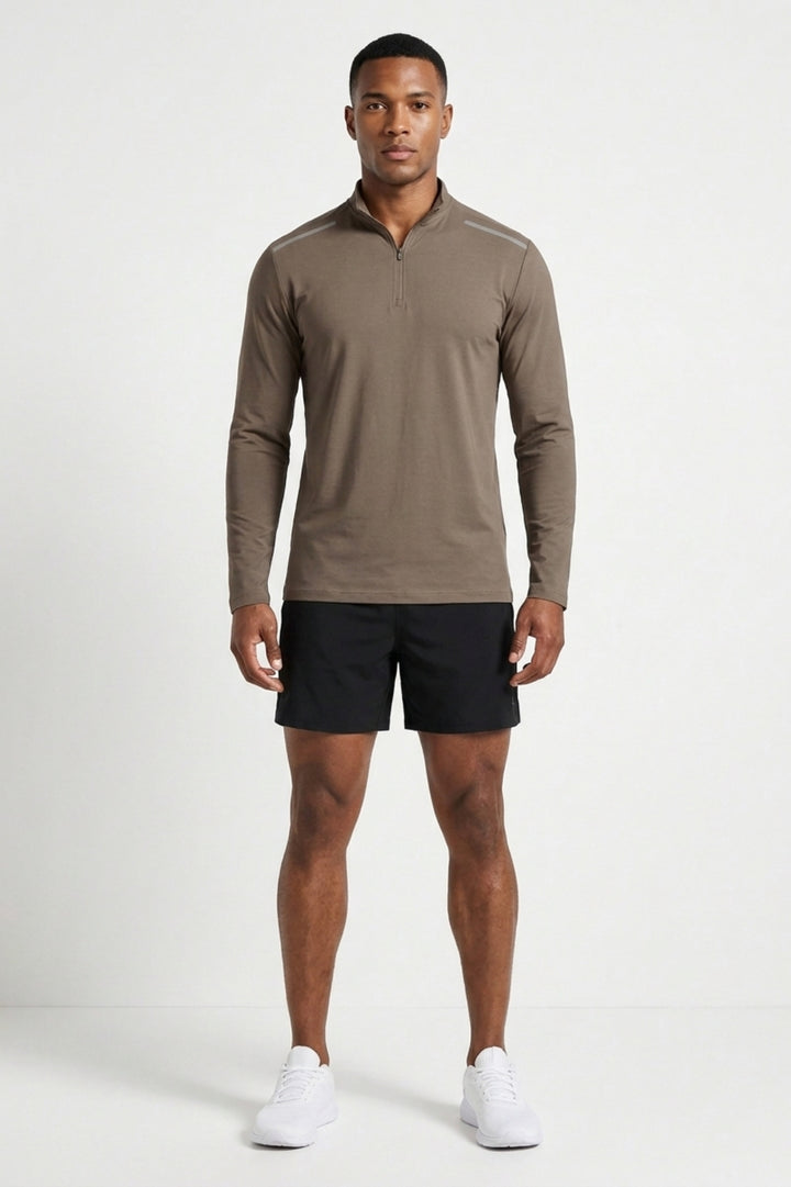 Heren Half Zip Shirt | Lichtgewicht | Bruine Training Top