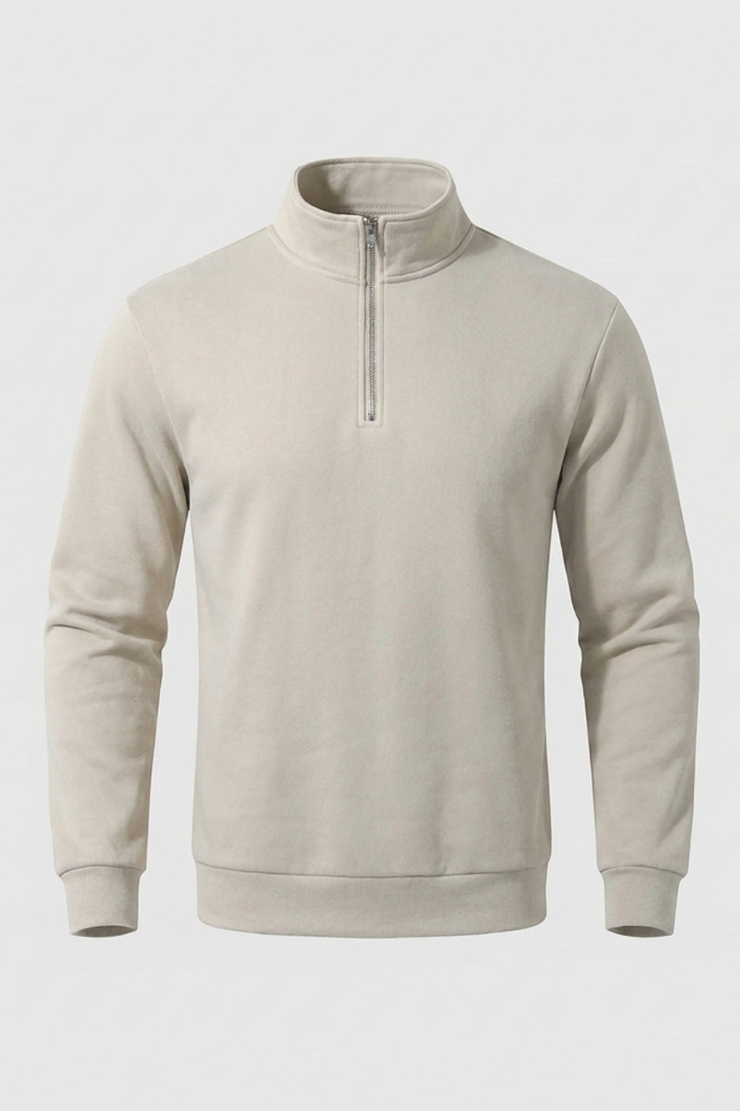 Heren Half Zip Sweater | Hoge Kraag | Beige Warming-up Fleece Trui