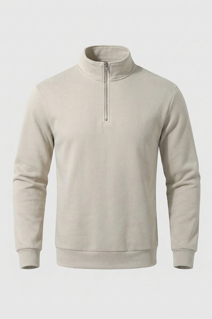 Heren Half Zip Sweater | Hoge Kraag | Beige Warming-up Fleece Trui