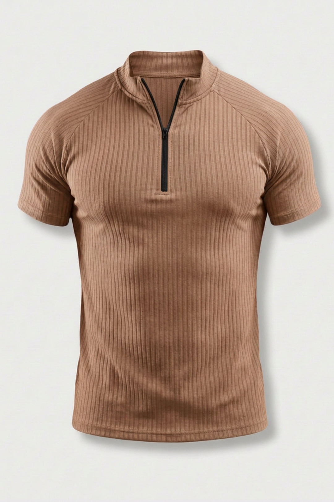 Men's Ribbed Sports Shirt | Half Zip Fitness T-Shirt