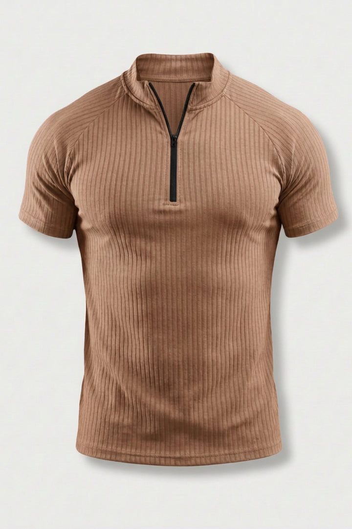 Men's Ribbed Sports Shirt | Half Zip Fitness T-Shirt