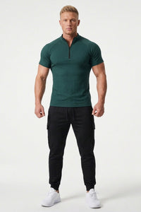 Men's Ribbed Sports Shirt | Half Zip Fitness T-Shirt