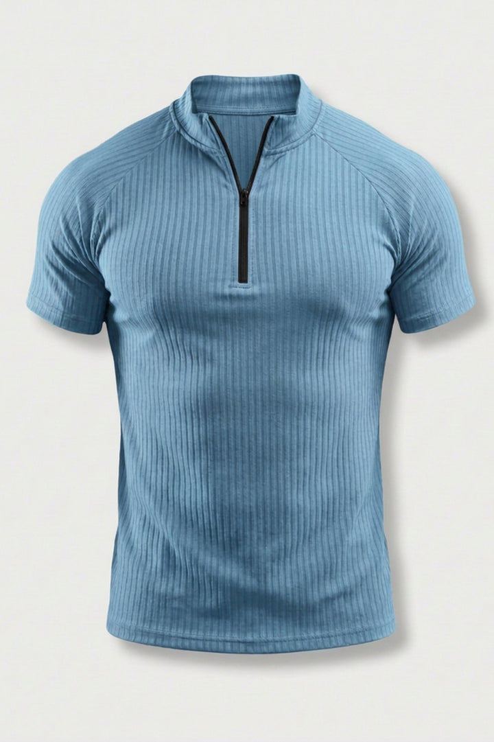 Men's Ribbed Sports Shirt | Half Zip Fitness T-Shirt