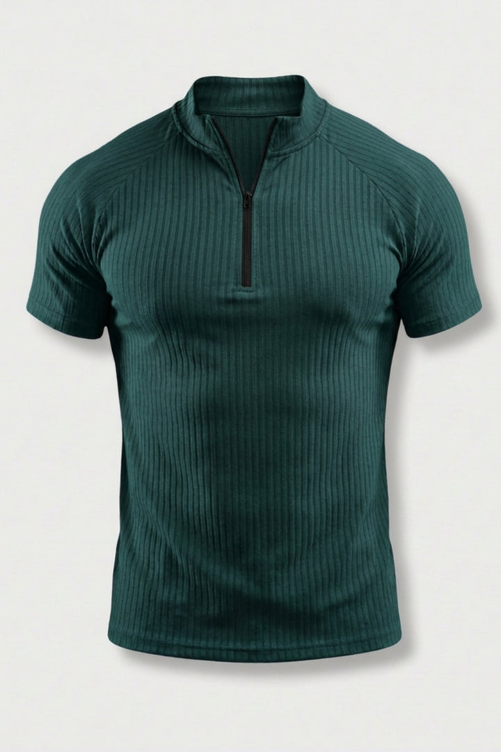 Men's Ribbed Sports Shirt | Half Zip Fitness T-Shirt