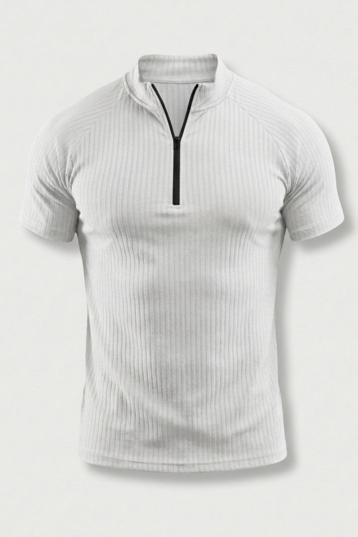 Men's Ribbed Sports Shirt | Half Zip Fitness T-Shirt