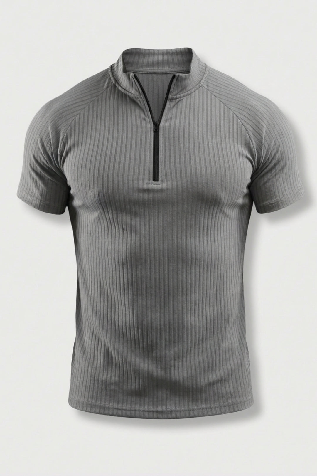 Men's Ribbed Sports Shirt | Half Zip Fitness T-Shirt