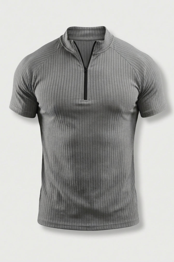 Men's Ribbed Sports Shirt | Half Zip Fitness T-Shirt