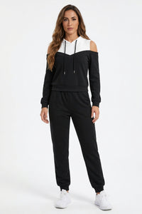 Women's 2 Piece Tracksuit | Cold Shoulder Hoodie & Joggers