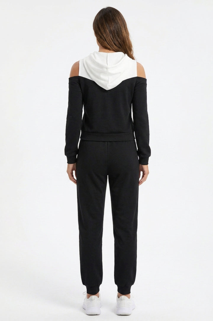 Women's 2 Piece Tracksuit | Cold Shoulder Hoodie & Joggers