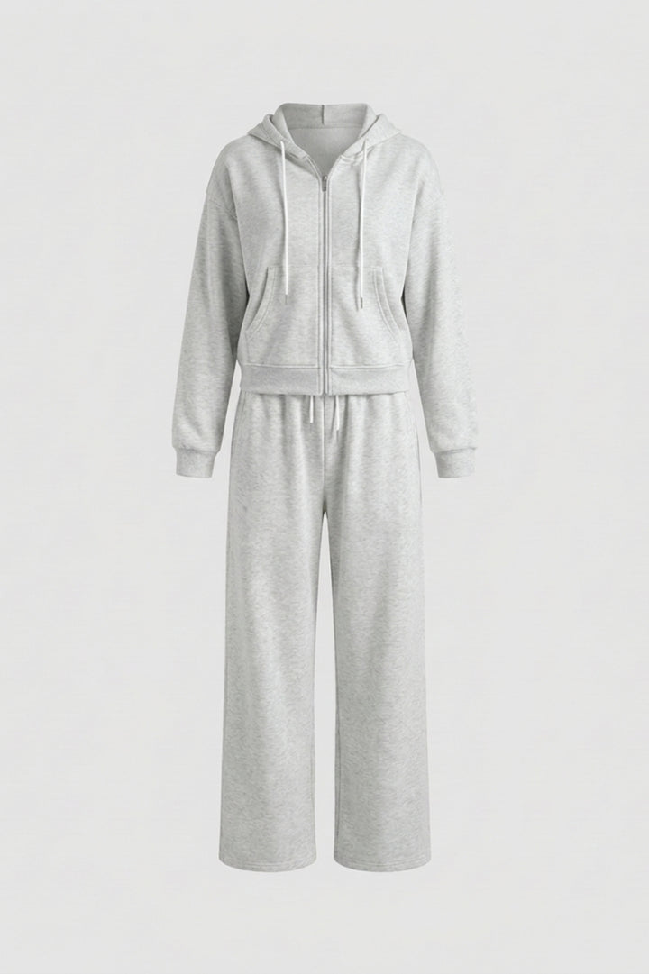 Women's Comfy 2 Piece Tracksuit | Zip Hoodie & Wide Leg Joggers