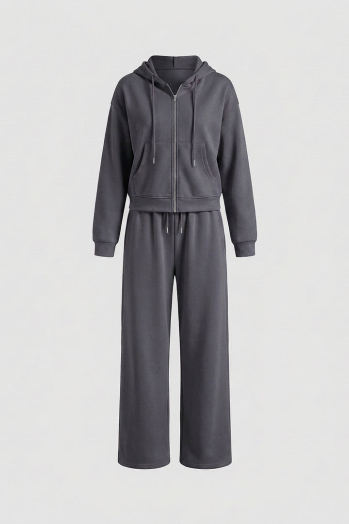 Women's Comfy 2 Piece Tracksuit | Zip Hoodie & Wide Leg Joggers