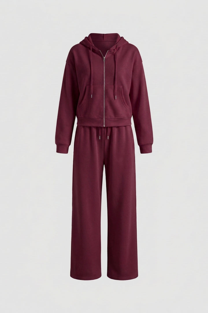 Women's Comfy 2 Piece Tracksuit | Zip Hoodie & Wide Leg Joggers