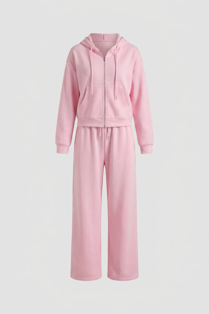 Women's Comfy 2 Piece Tracksuit | Zip Hoodie & Wide Leg Joggers