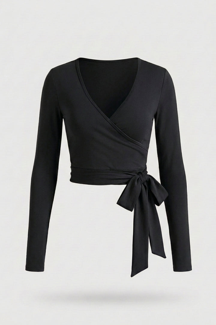 Dames Wikkel Top | Strikdetail | Cropped Long Sleeve Top