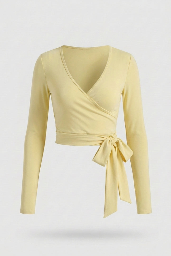 Dames Wikkel Top | Strikdetail | Cropped Long Sleeve Top