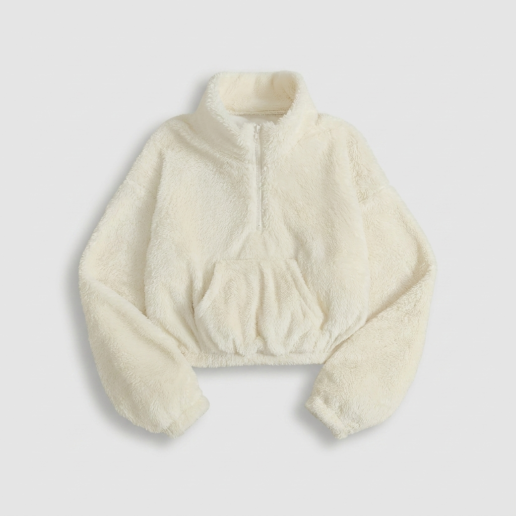 Dames Teddy Crop Sweater | High Neck Fleece Pullover | Ultra Soft & Cozy