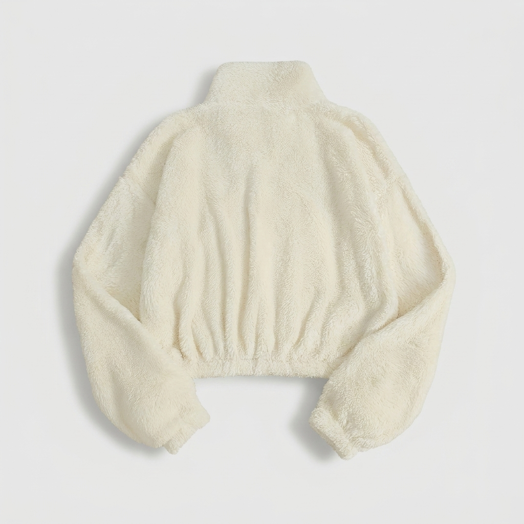 Dames Teddy Crop Sweater | High Neck Fleece Pullover | Ultra Soft & Cozy