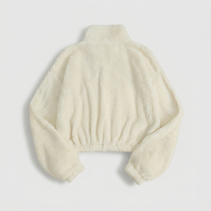 Dames Teddy Crop Sweater | High Neck Fleece Pullover | Ultra Soft & Cozy