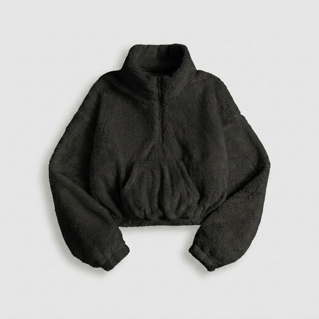 Dames Teddy Crop Sweater | High Neck Fleece Pullover | Ultra Soft & Cozy