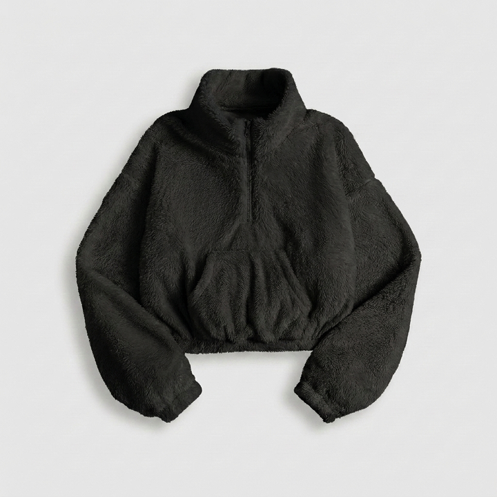 Dames Teddy Crop Sweater | High Neck Fleece Pullover | Ultra Soft & Cozy