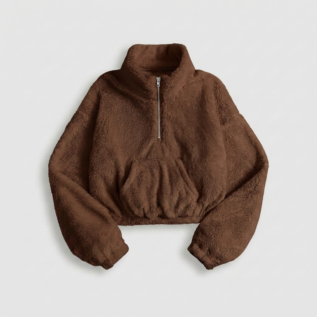 Dames Teddy Crop Sweater | High Neck Fleece Pullover | Ultra Soft & Cozy