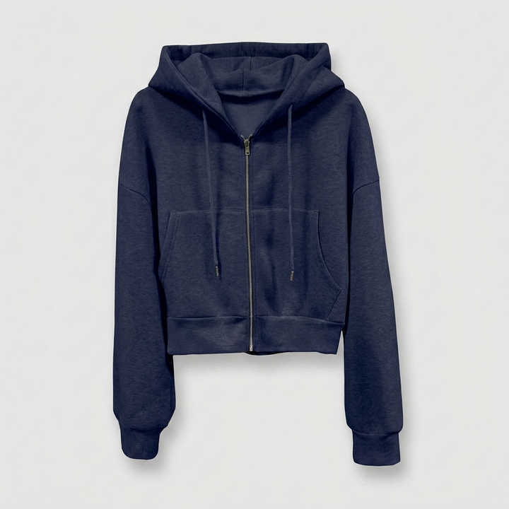 Women's Hoodie Jacket | Cropped Fit | Navy Blue Zip-Up Hoodie