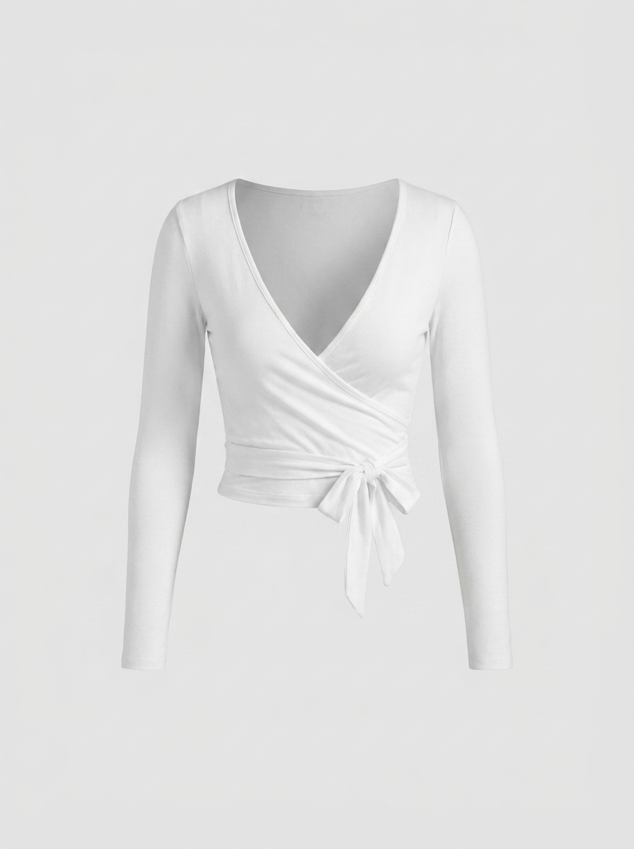 Dames Wikkel Top | Strikdetail | Cropped Long Sleeve Top