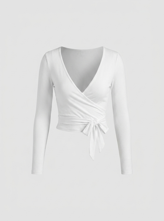 Dames Wikkel Top | Strikdetail | Cropped Long Sleeve Top